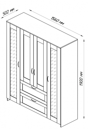Шкаф четырехдверный Сириус с 1 зеркалом и 2 ящиками белый в Большеречье - bolshereche.katalogmebeli.com | фото 2