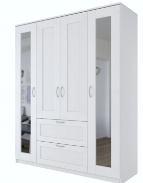 Шкаф четырехдверный Сириус с 2 зеркалами и 2 ящиками белый в Большеречье - bolshereche.katalogmebeli.com | фото