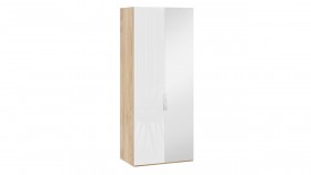 Шкаф для одежды с 1 глухой и 1 зеркальной дверями правый «Эмбер» Яблоня Беллуно/Белый глянец в Большеречье - bolshereche.katalogmebeli.com | фото