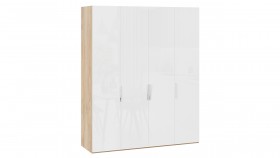 Шкаф для одежды с 4 глухими дверями «Эмбер» Яблоня Беллуно/Белый глянец в Большеречье - bolshereche.katalogmebeli.com | фото 1