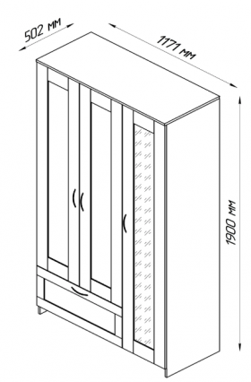 Шкаф трехдверный Сириус с зеркалом и 1 ящиком белый в Большеречье - bolshereche.katalogmebeli.com | фото 2