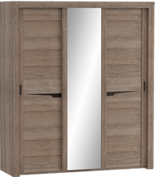 Шкаф трехдверный Соренто с раздвижными дверями Дуб стирлинг/Кофе структурный матовый в Большеречье - bolshereche.katalogmebeli.com | фото